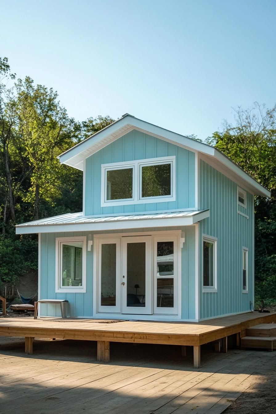 Cozy two-story shed house with a welcoming porch