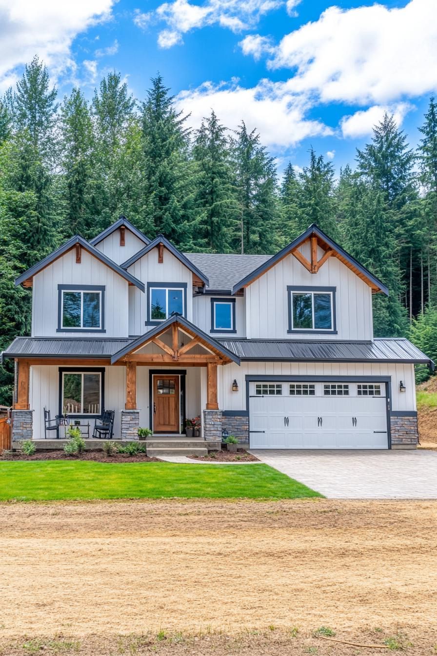 Charming two-story metal home with wooden accents