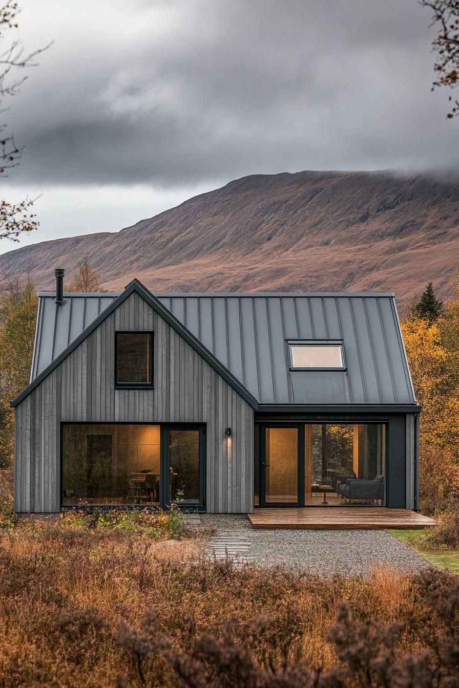 Modern Scandinavian house with wooden facade and large windows