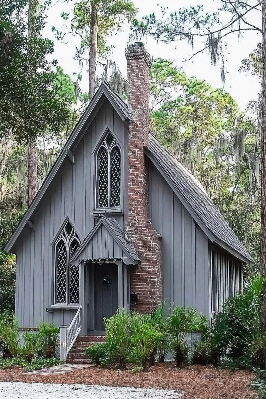 Gothic-style house nestled among trees