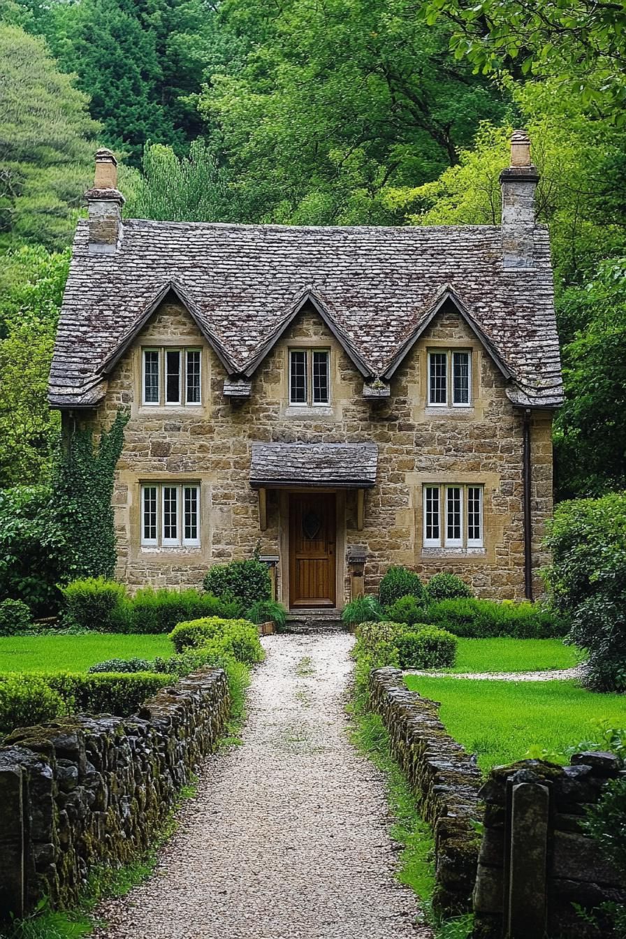 Charming stone cottage with lush greenery