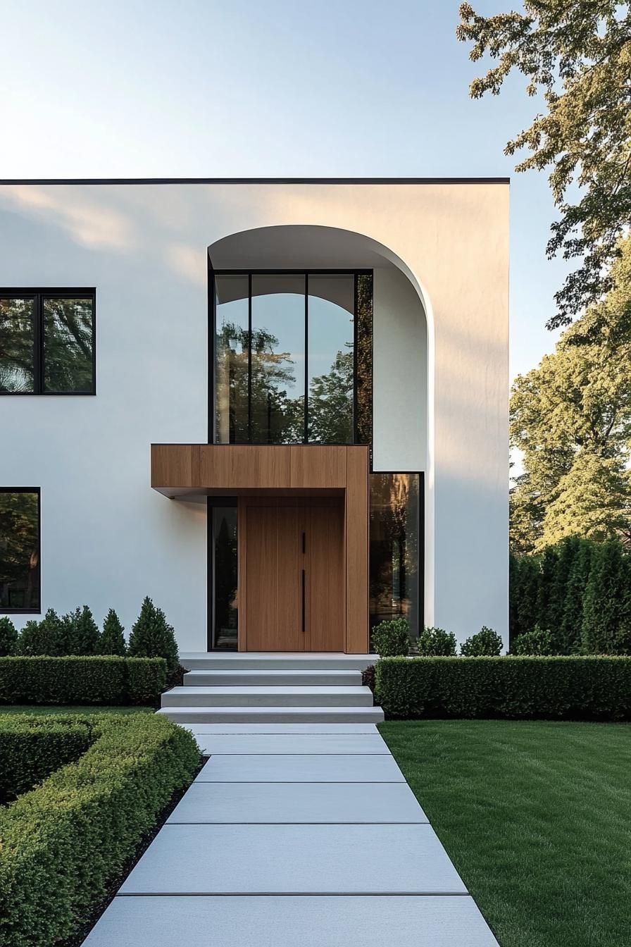 Modern villa with an archway and wooden entrance