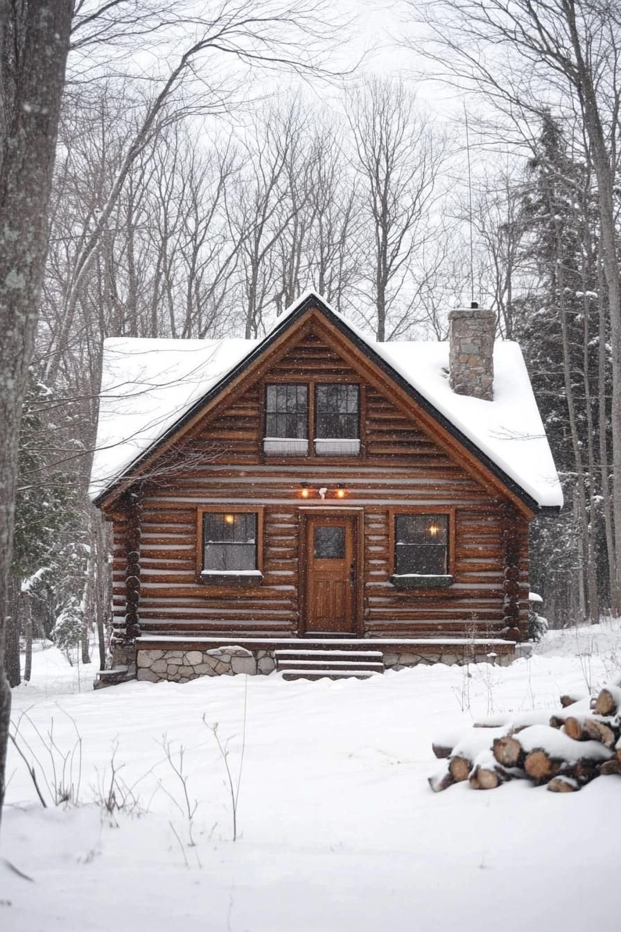 Charming log cabin nestled in a snowy forest