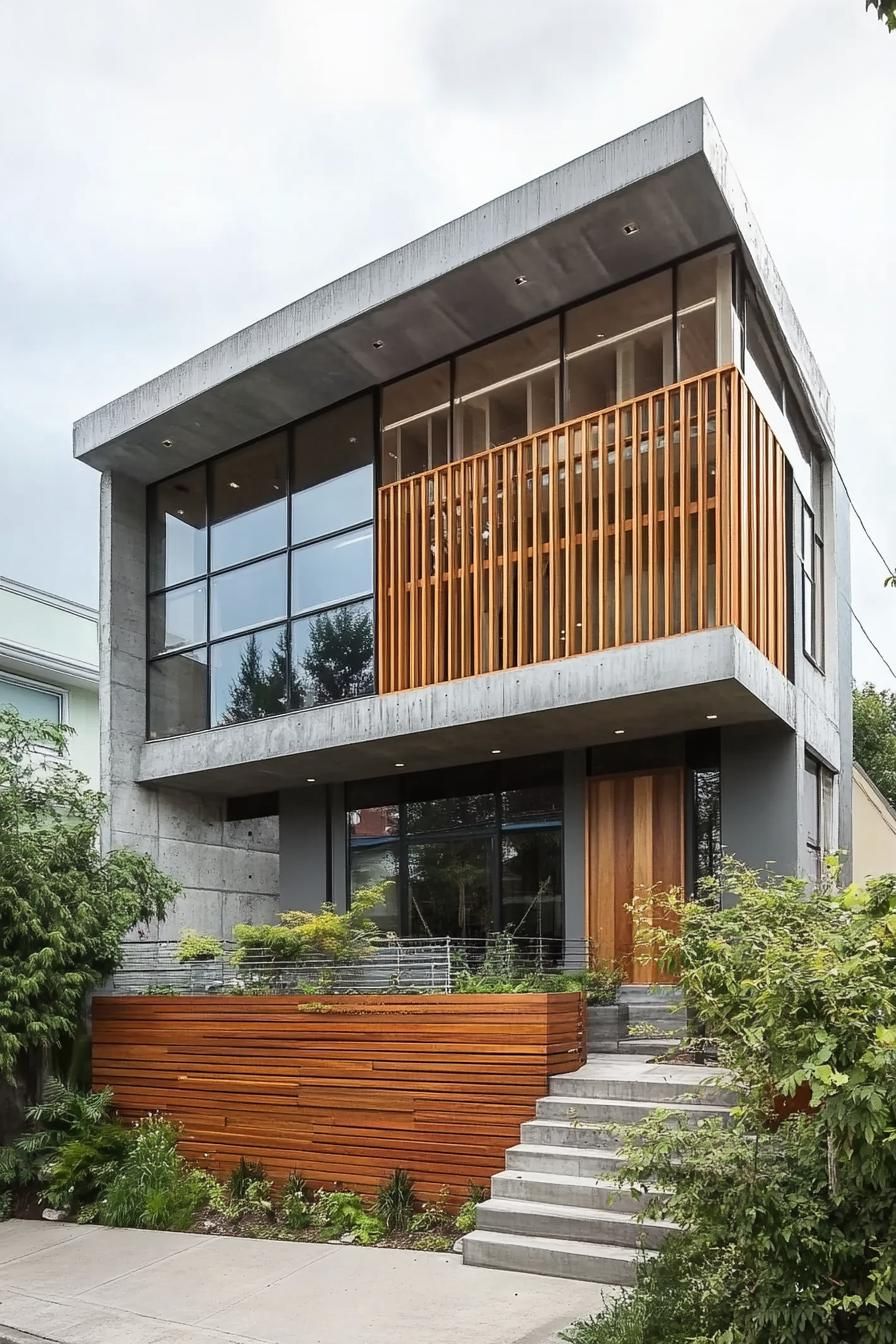 modern house geometric facade with slatted wood wall 2