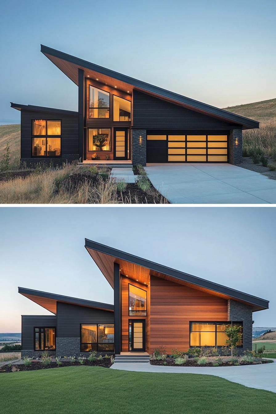 Modern house with a skillion roof and large glass windows