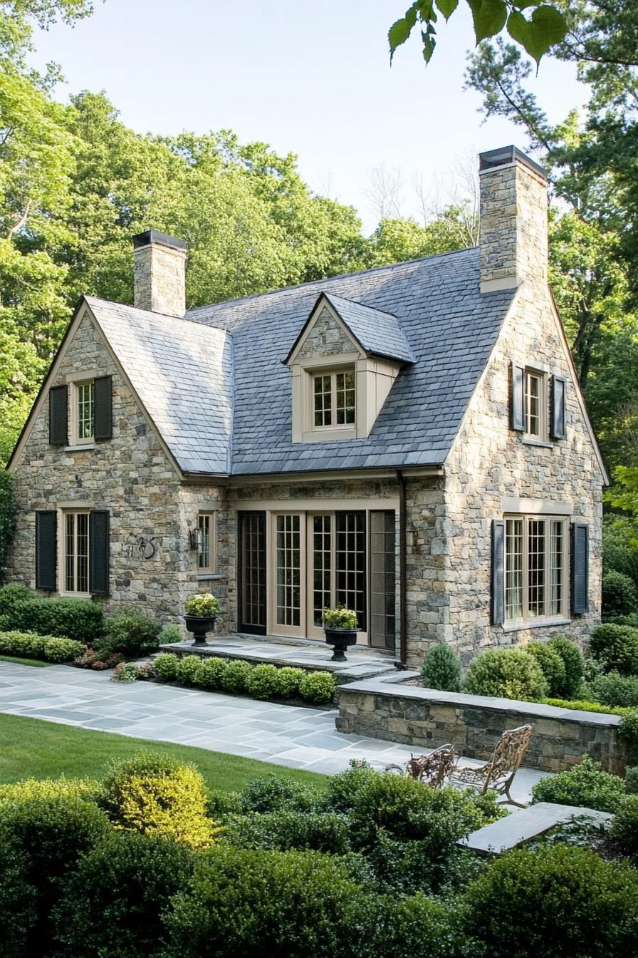 Stone cottage nestled amongst lush greenery