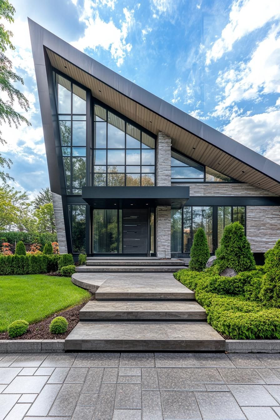 Sleek modern house with sharp angular roof