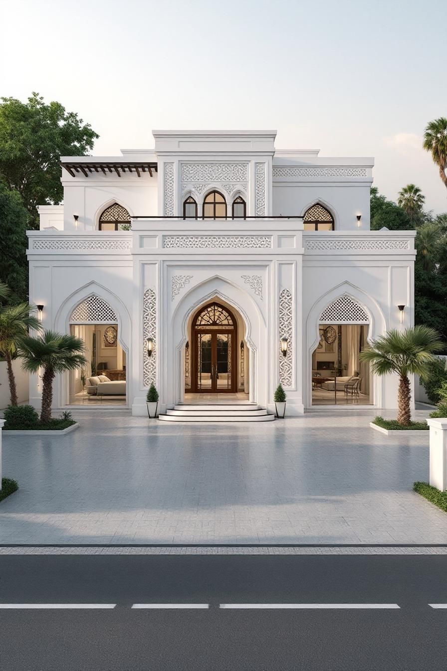 White Arabic-style house with grand arches