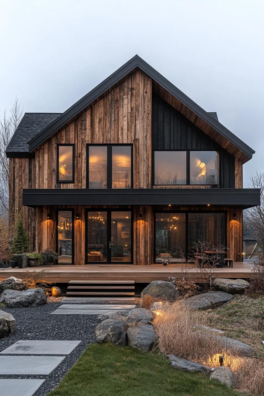 A cozy wooden house with a modern facade