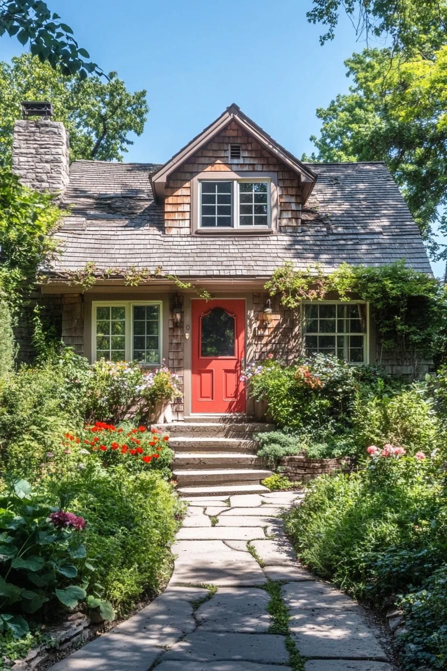 Charming cottage with a vibrant red door