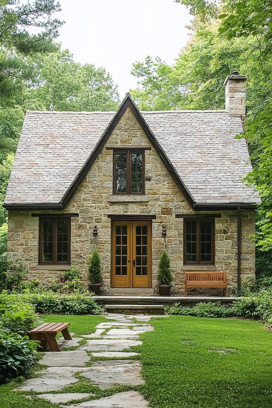 Cozy stone cottage amidst lush greenery