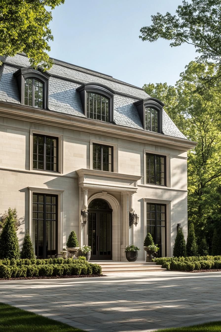 Elegant stone house with a slate roof