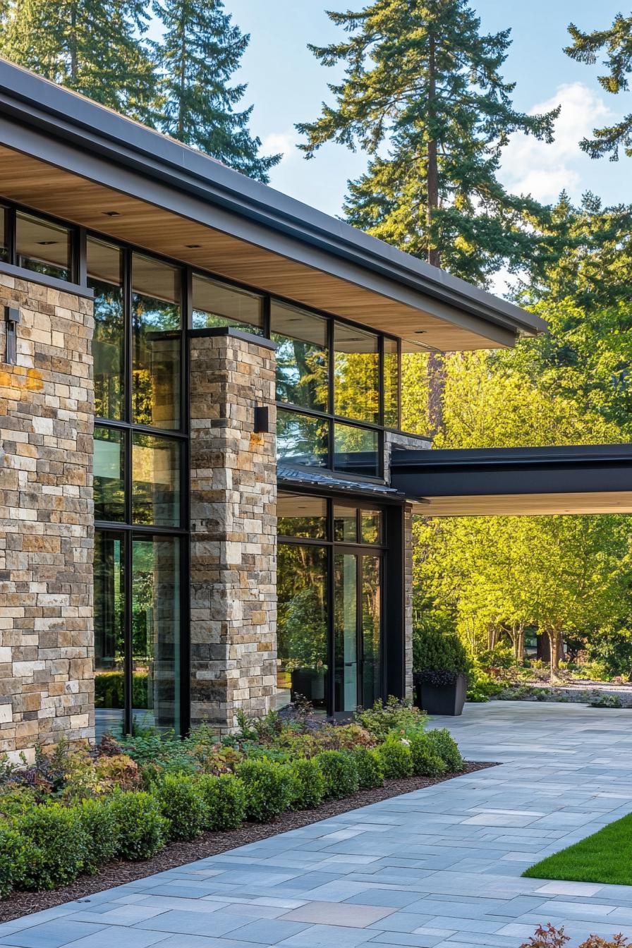 Modern house with stone and glass elements