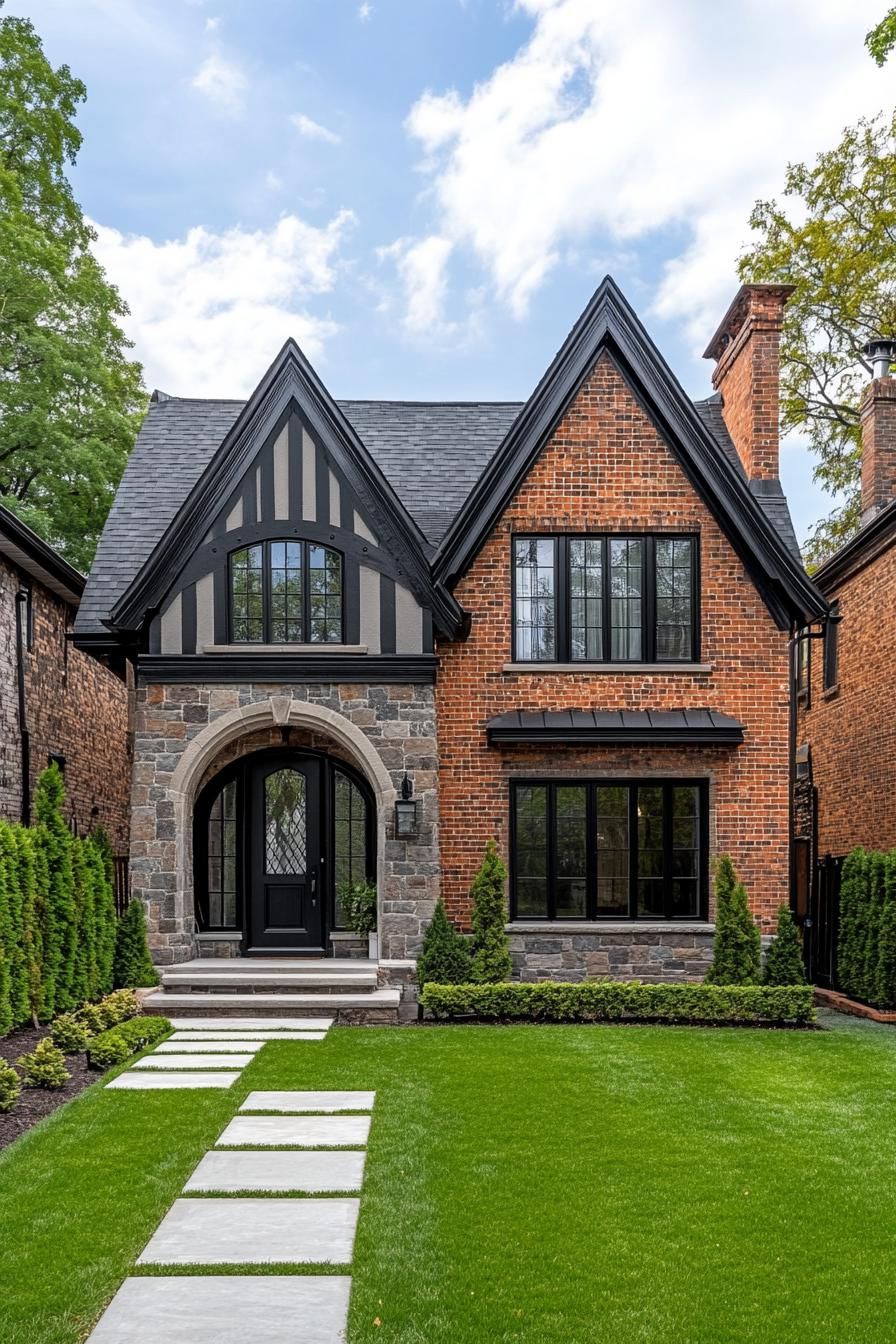 Brick-and-Stone Modern Tudor Facade