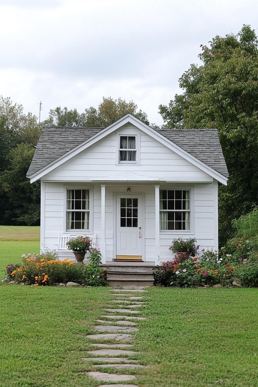 Charming white cottage with garden path