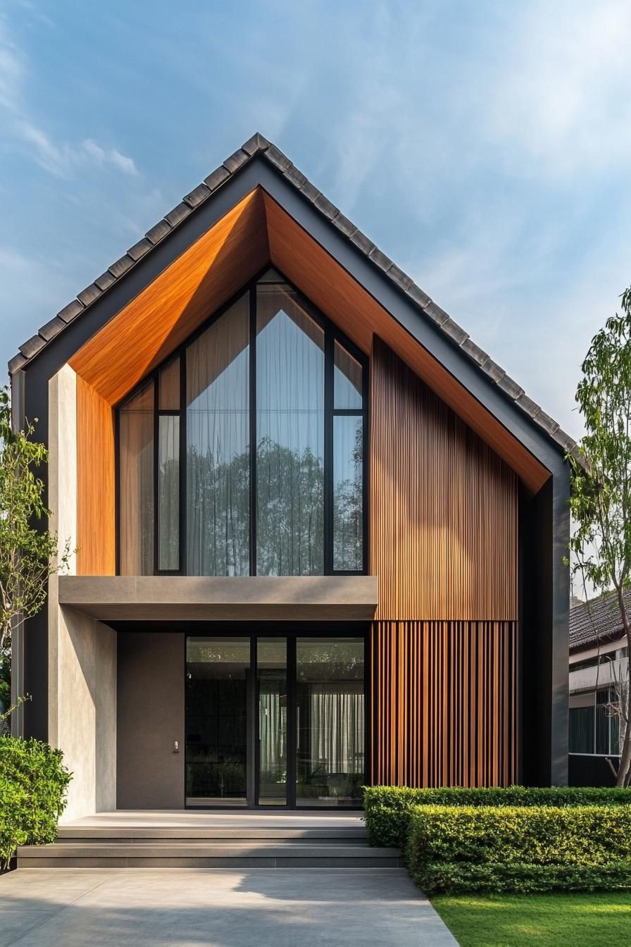 Modern Thai house with wooden accents and large windows