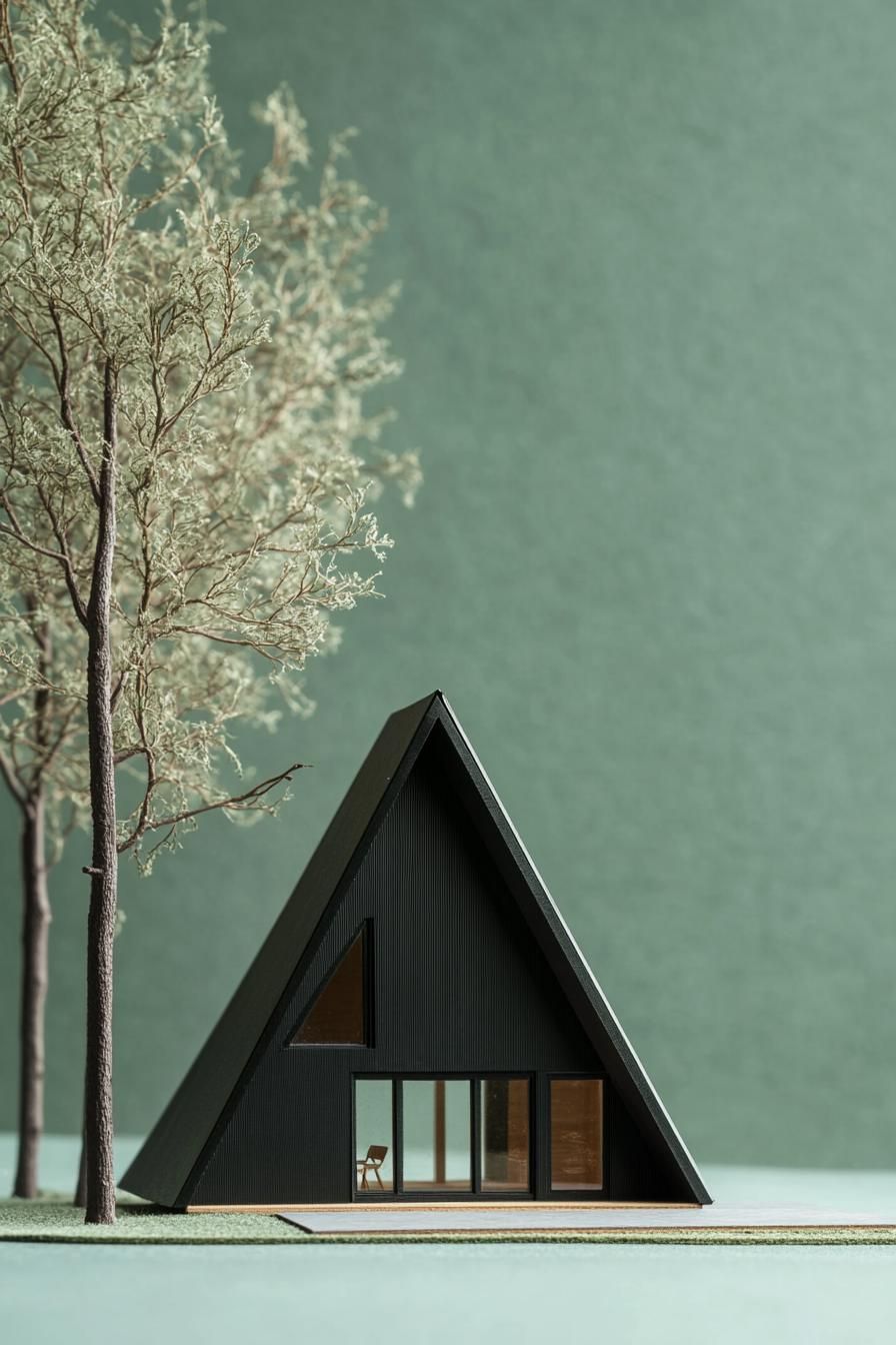 Modern A-Frame Cabin Surrounded by Trees