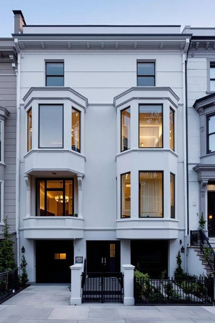 Contemporary townhome with large bay windows