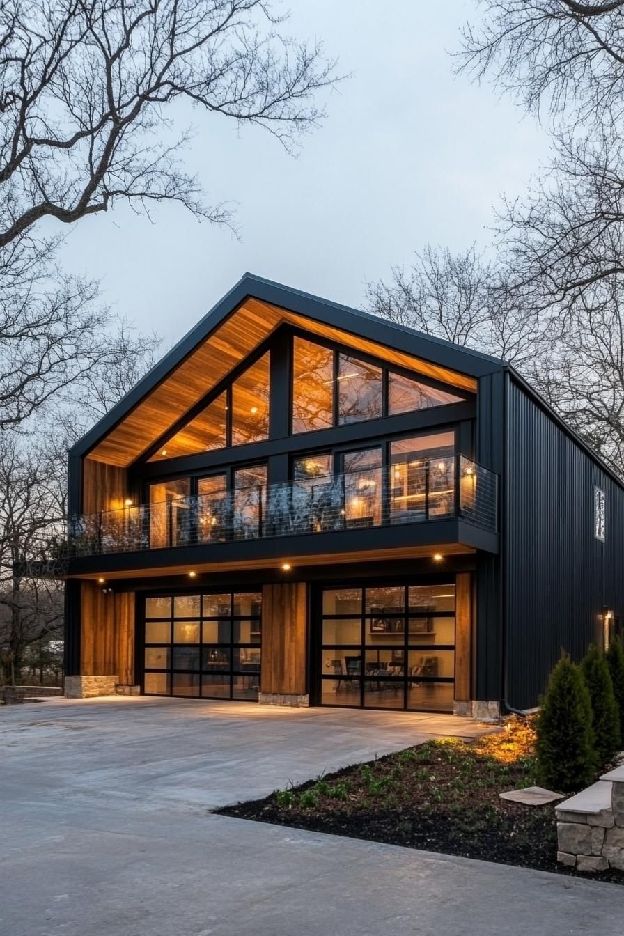 Modern Barndominium with Glass and Wood Elements