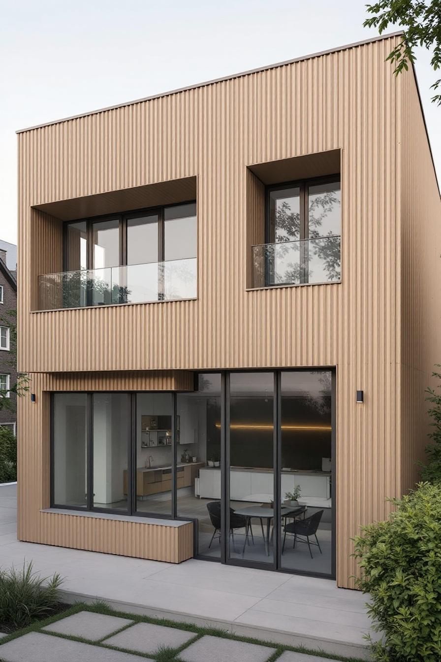 Contemporary house with vertical timber facade and large windows