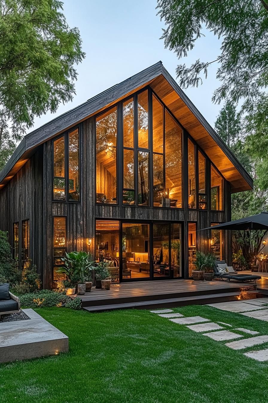 Elegant barn-style house with glass façade