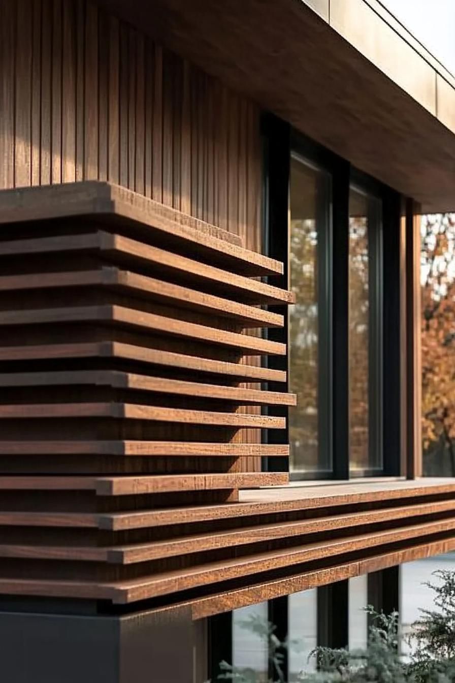 Modern wooden facade with horizontal slats