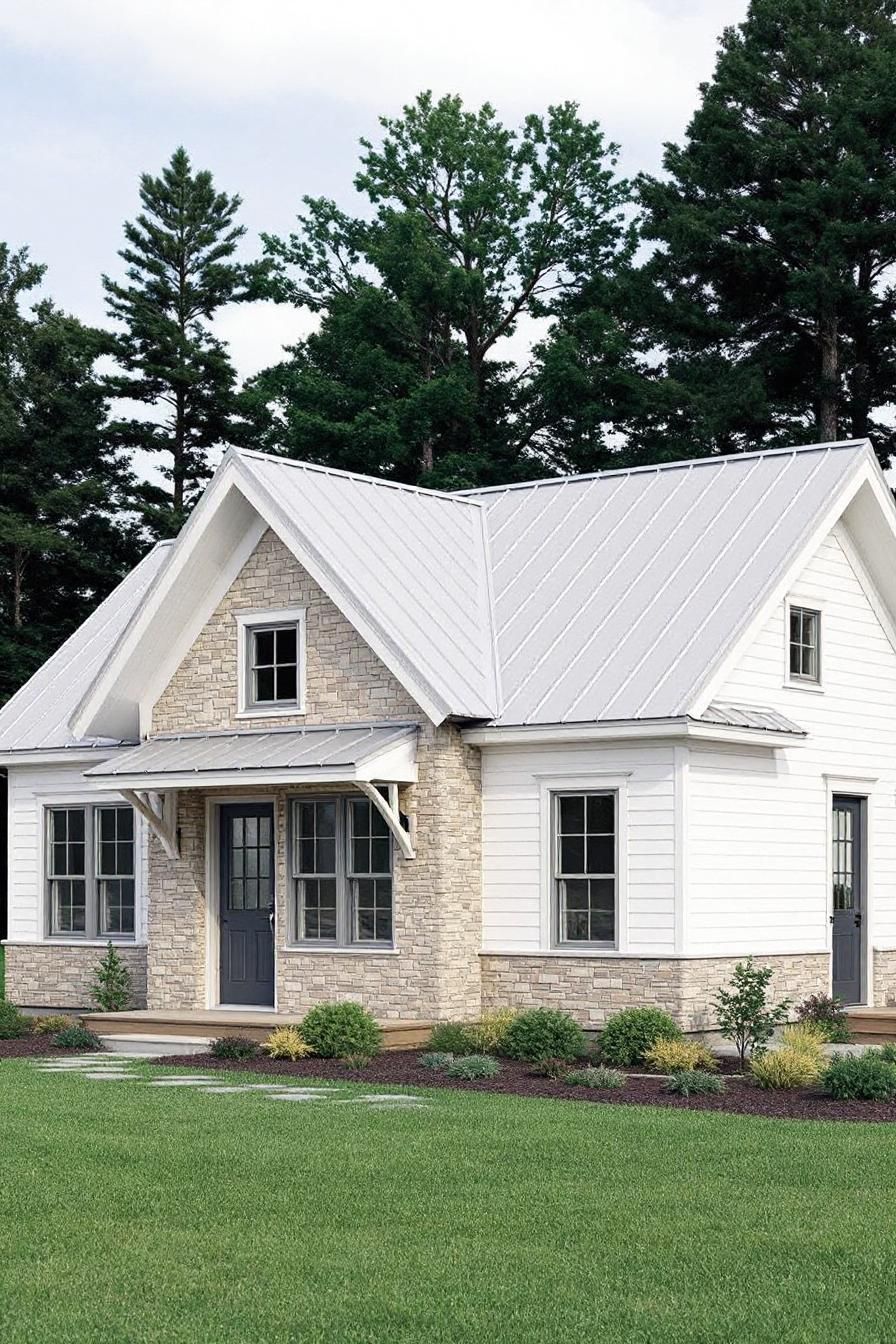 Cozy country cottage with stone accents