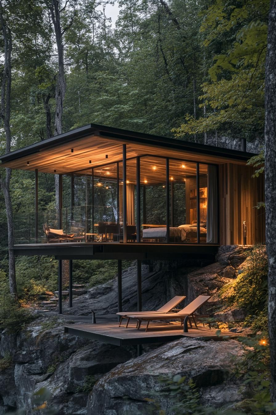 House perched on a rocky hillside surrounded by trees