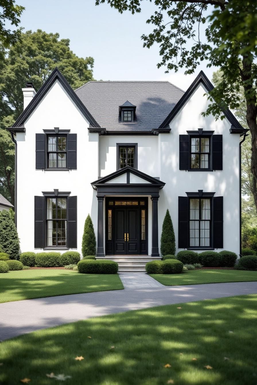 Charming white house with striking black details