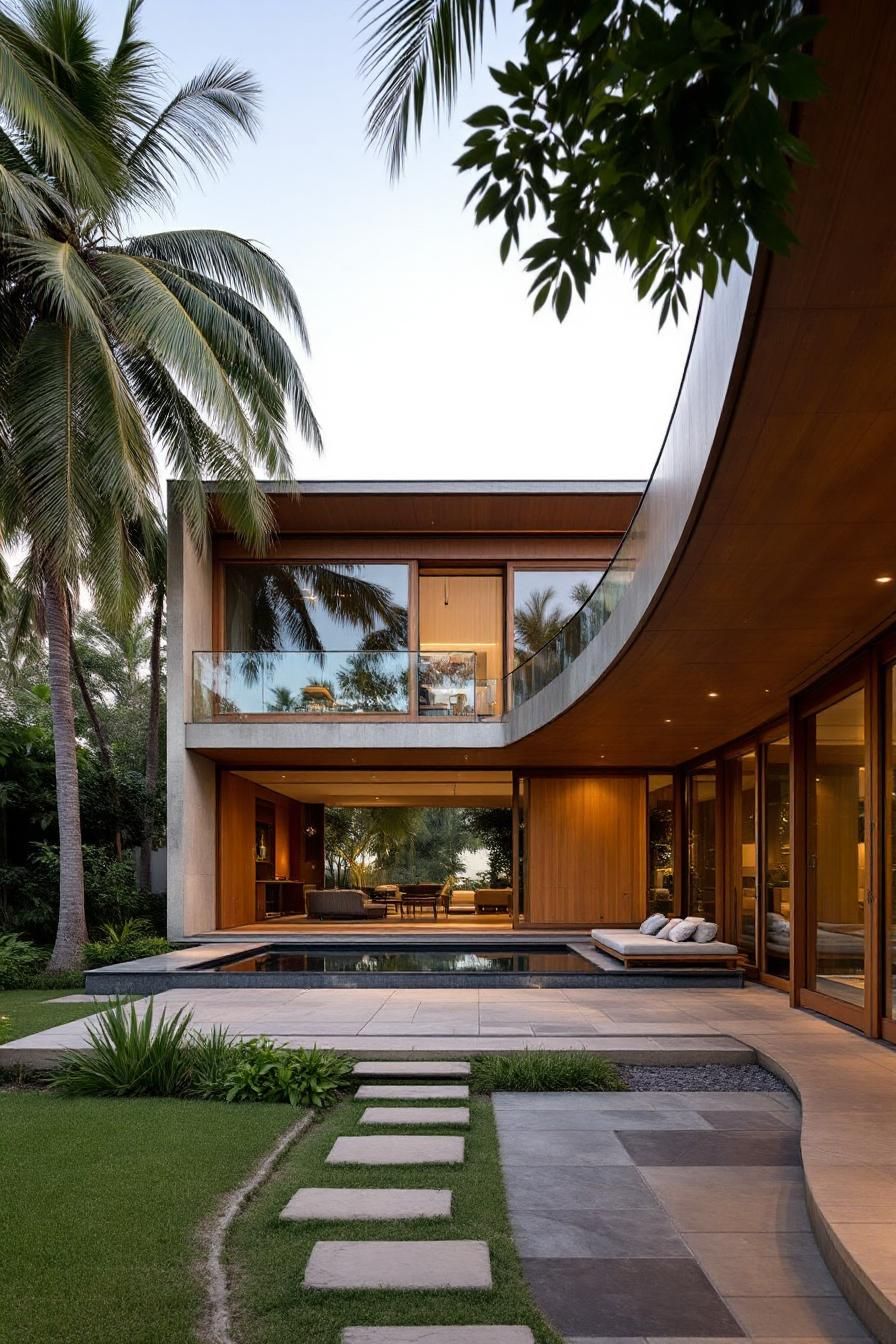 Tropical house with modern design and palm trees