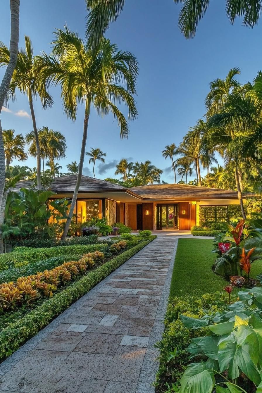 Contemporary villa amidst lush palm trees