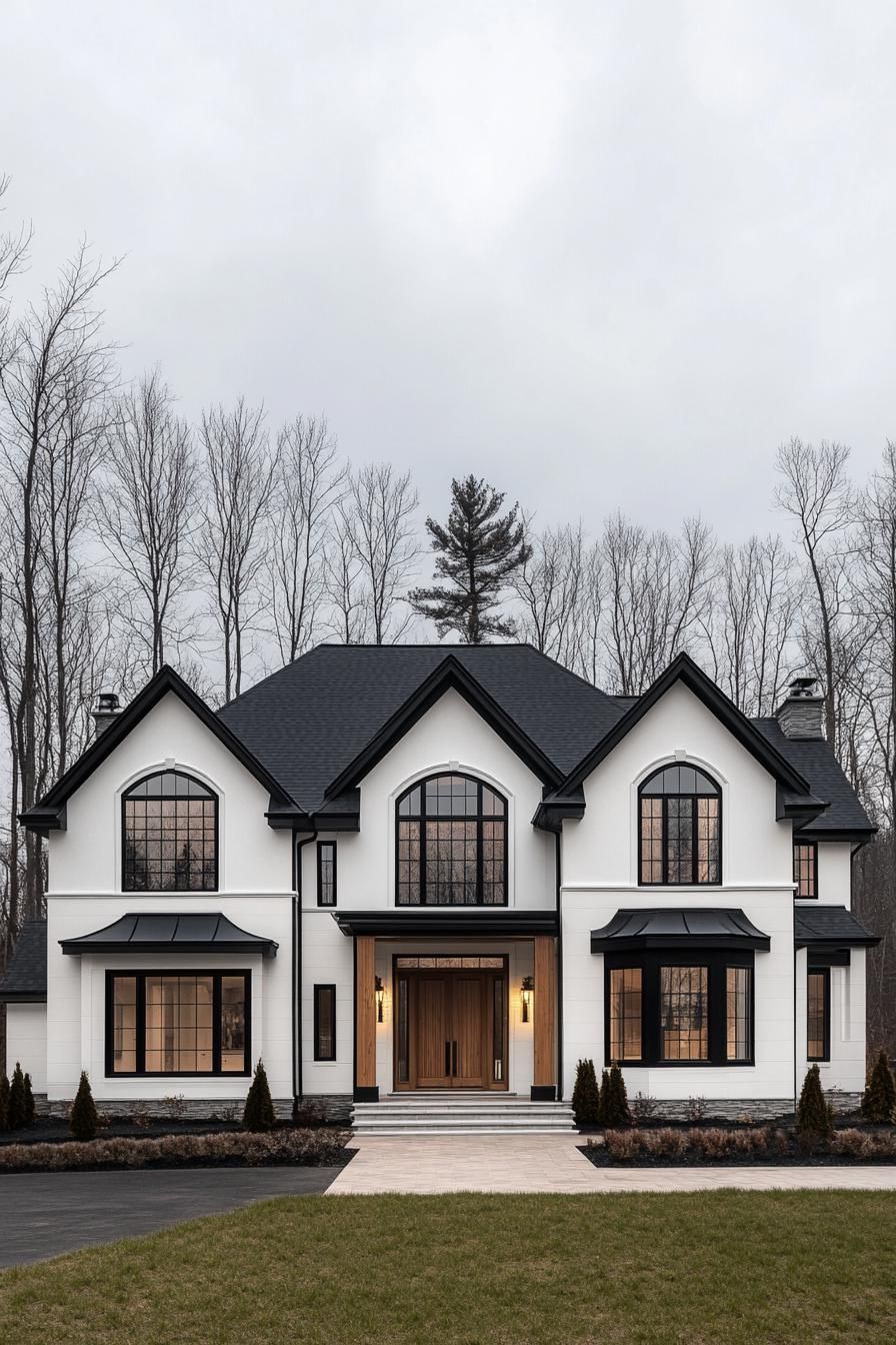 Contemporary white home with striking black detailing