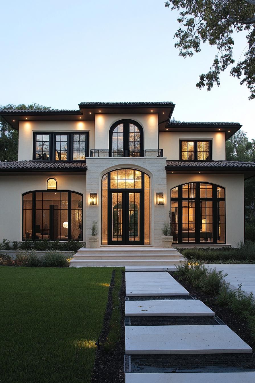 Mediterranean house with dark-framed windows