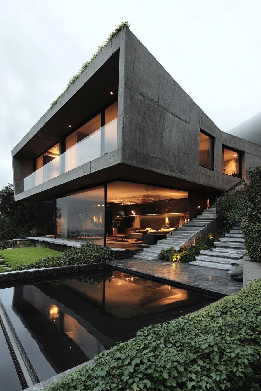 Modern concrete mansion with large windows