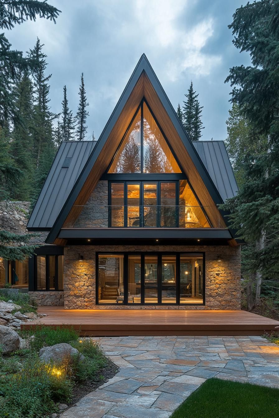 Triangle-Trendy Cabin with Stone and Glass