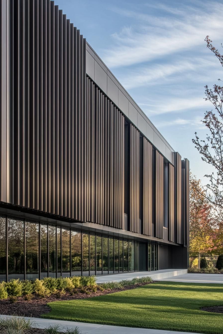 Modern building with vertical cladding and glass facade