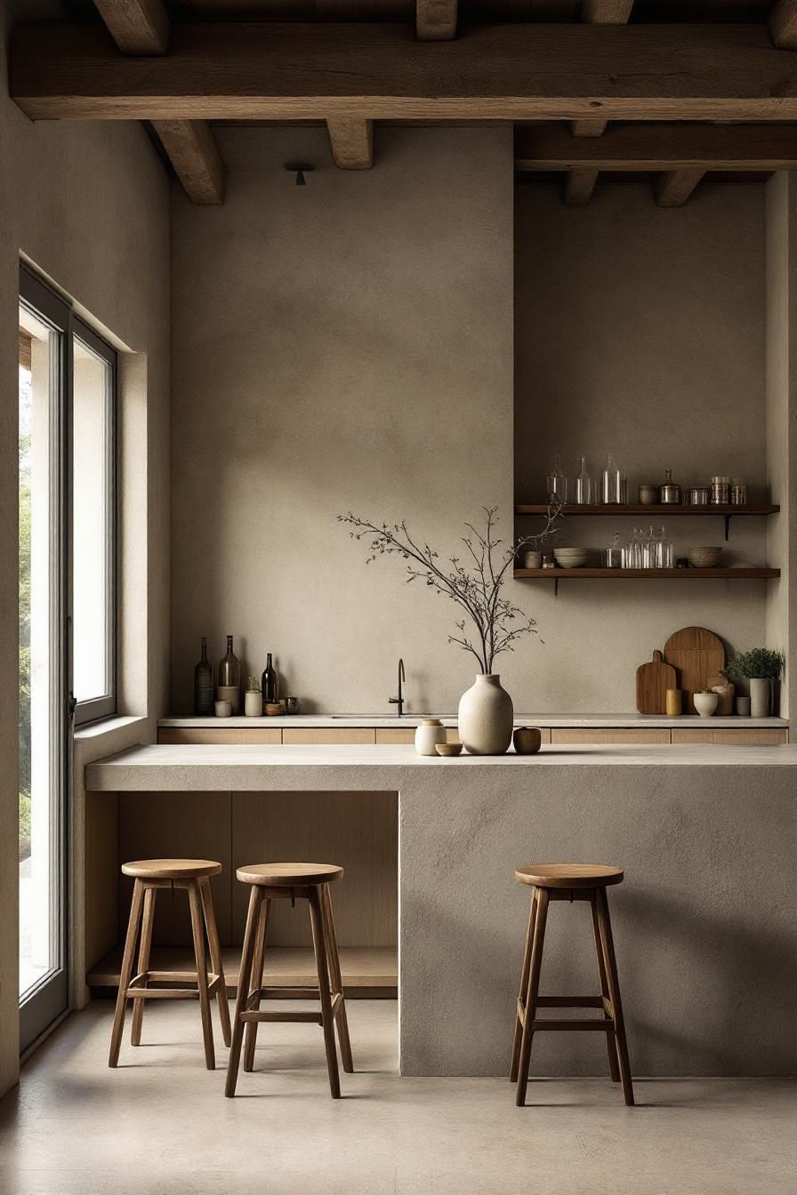 Minimalist kitchen with a wabi sabi vibe