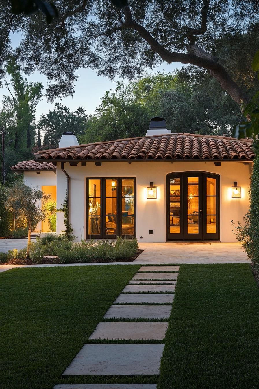 Bungalow with clay roof tiles and arched doors