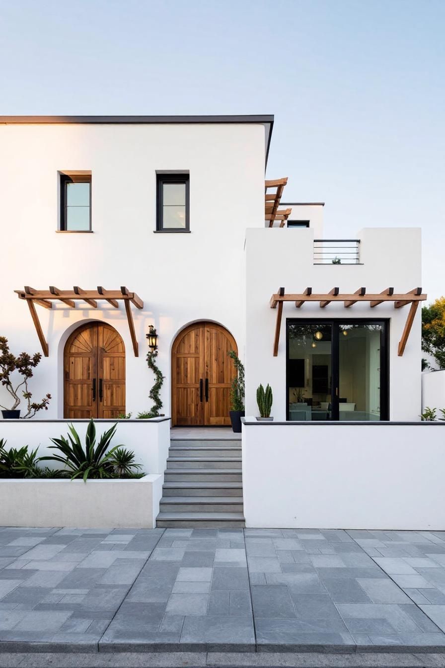 Modern Mediterranean facade with wooden doors