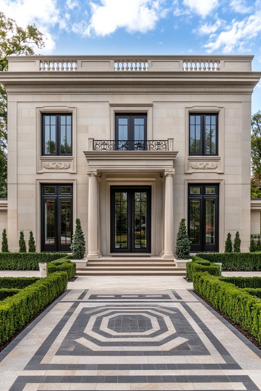 Luxurious house with grand columns and intricate design