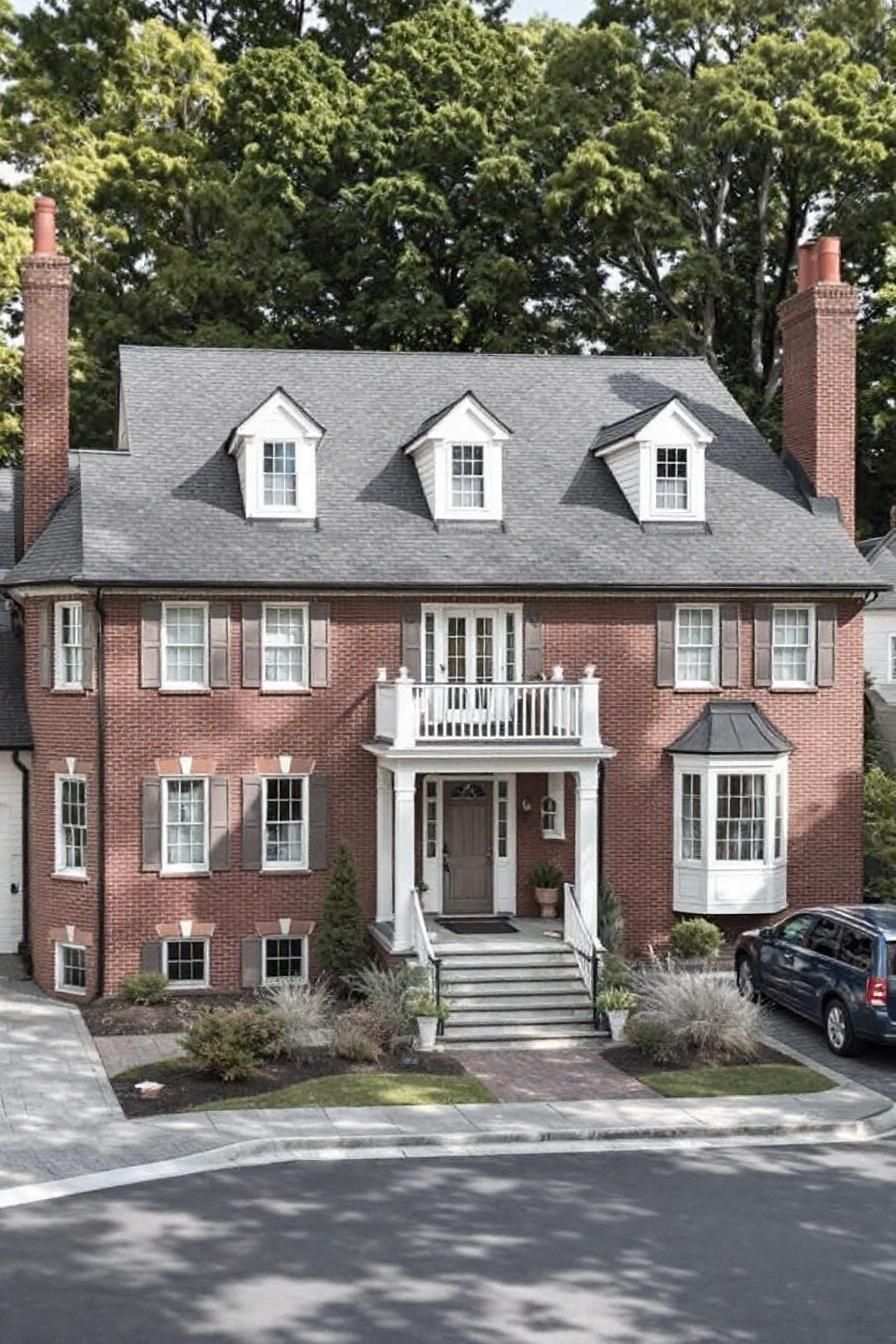 Charming Georgian home with a central porch and classic dormers