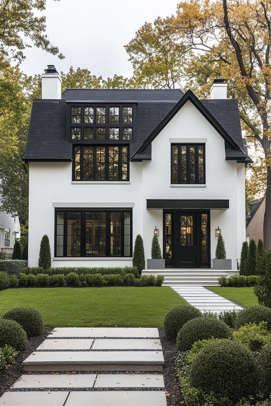 Charming white house with striking black details