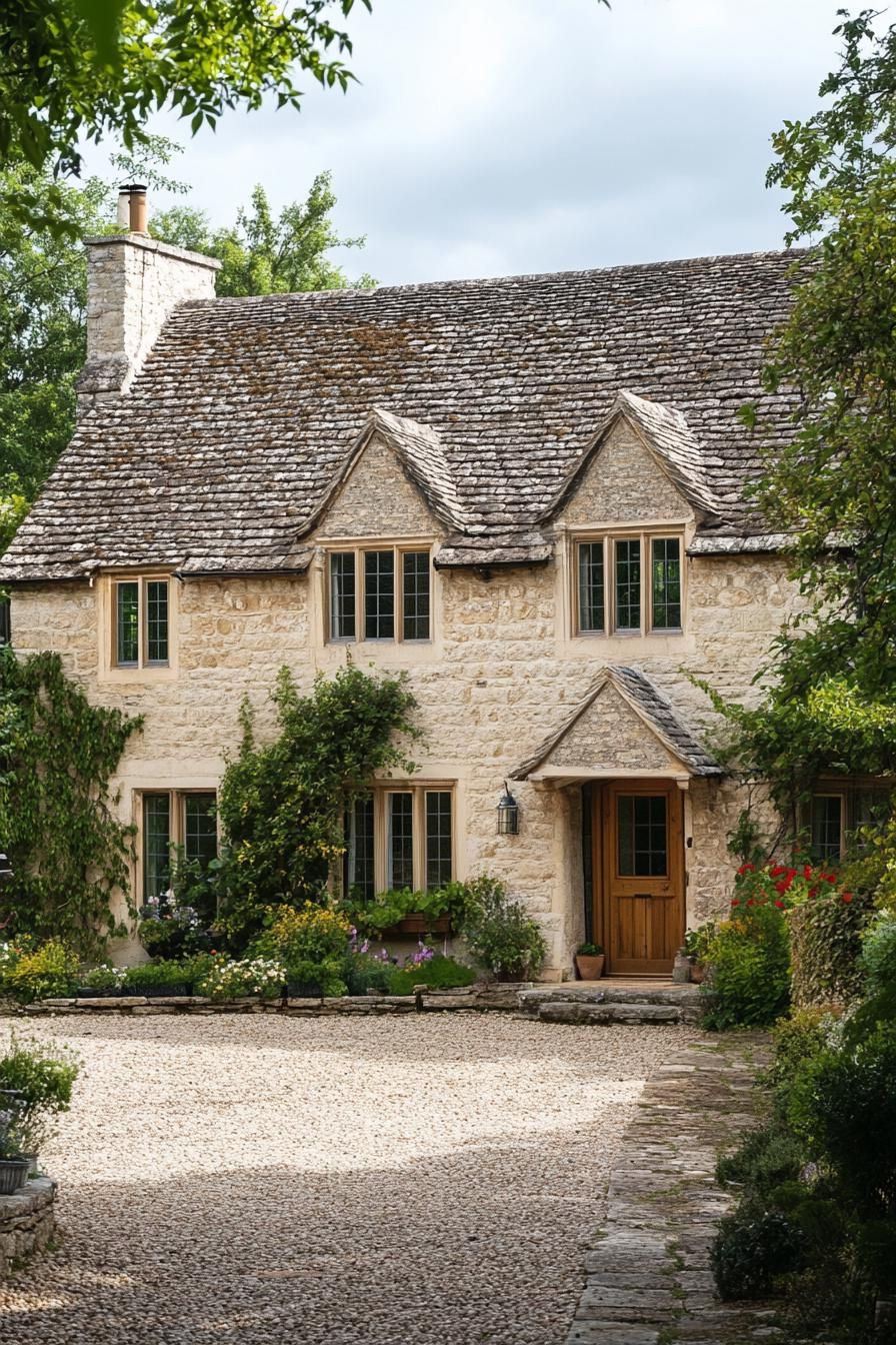 Charming stone cottage with lush greenery