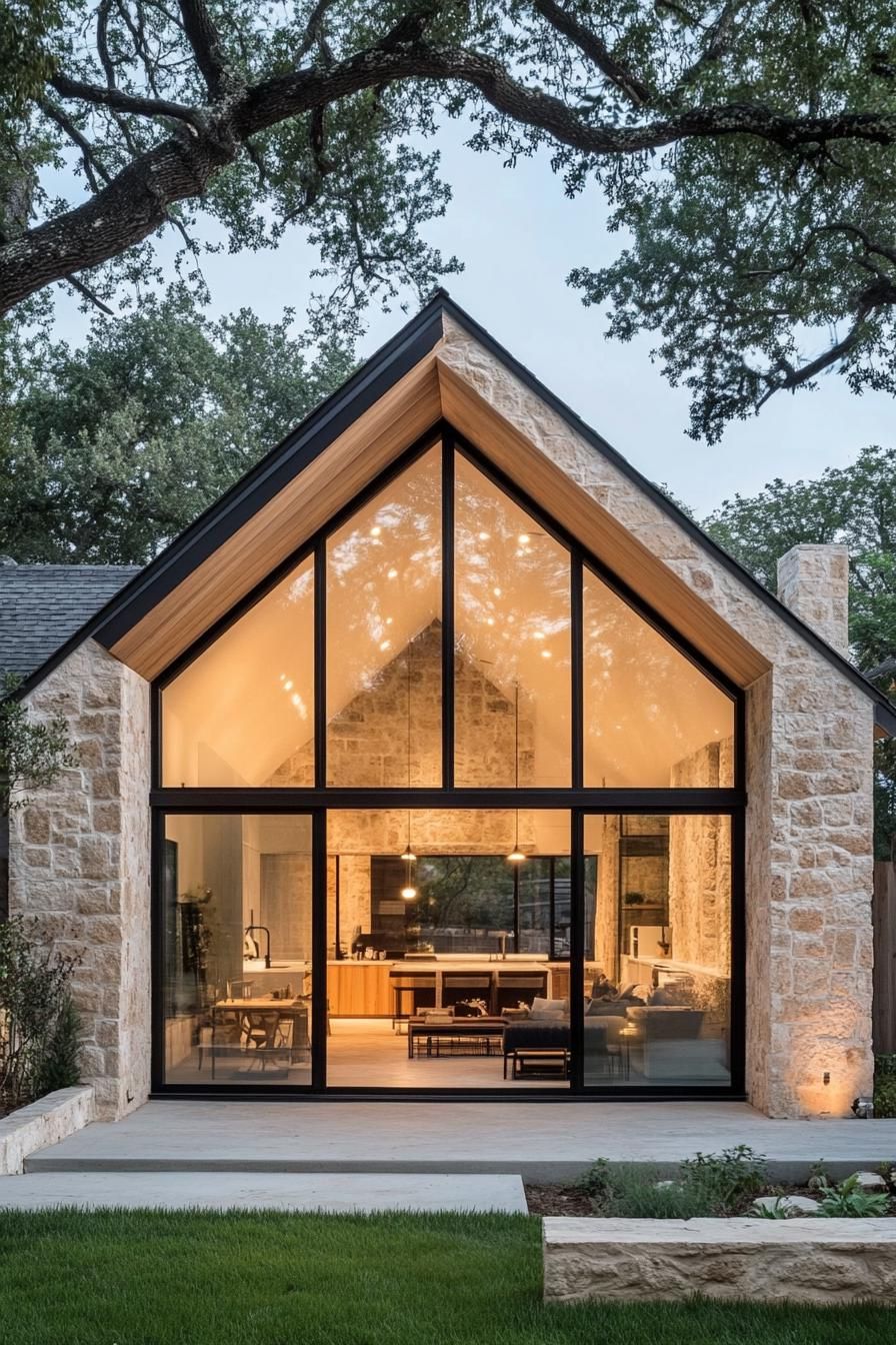 Glass-Fronted Cottage Gleaming Under the Trees