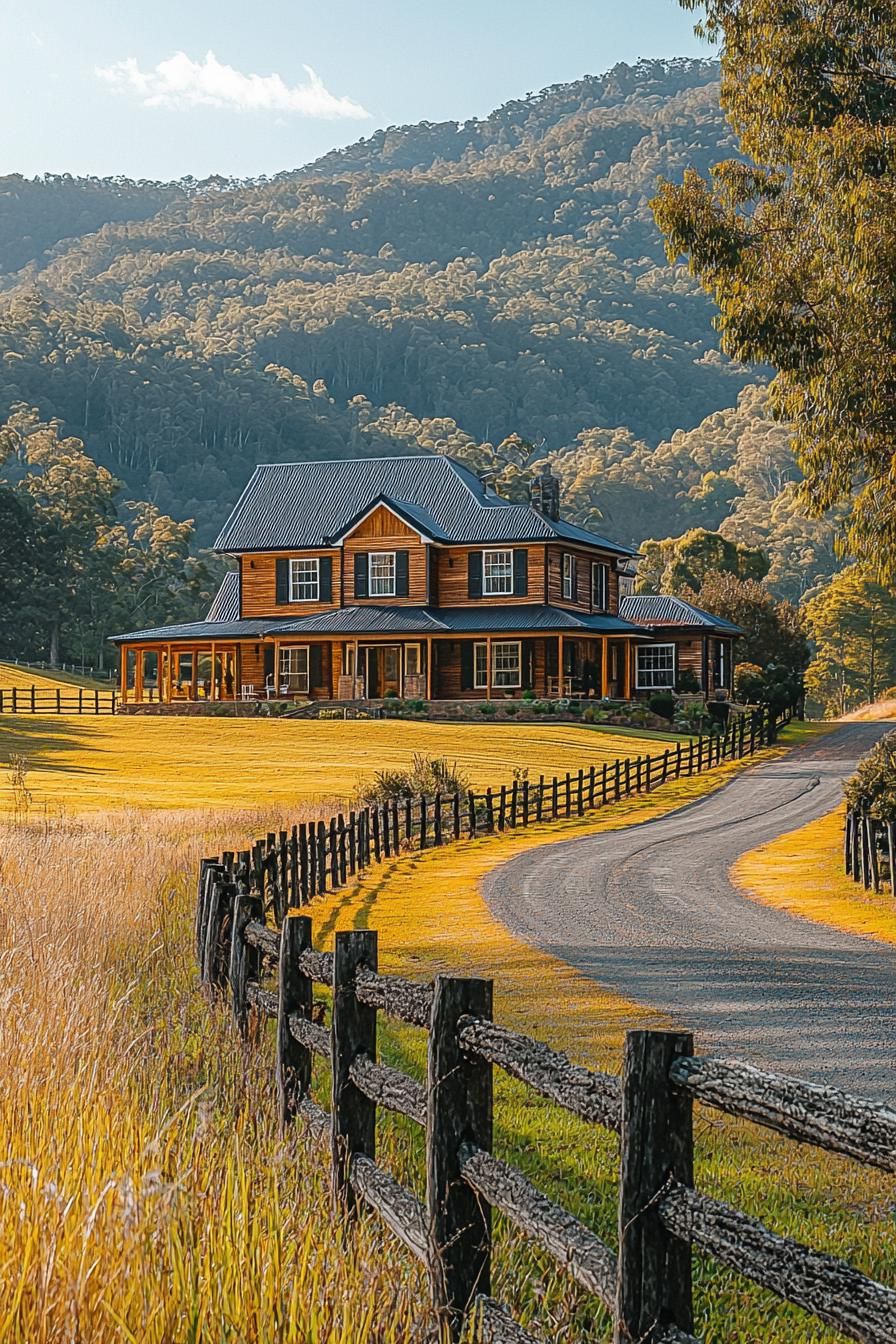 Charming wooden farmhouse in lush rural setting