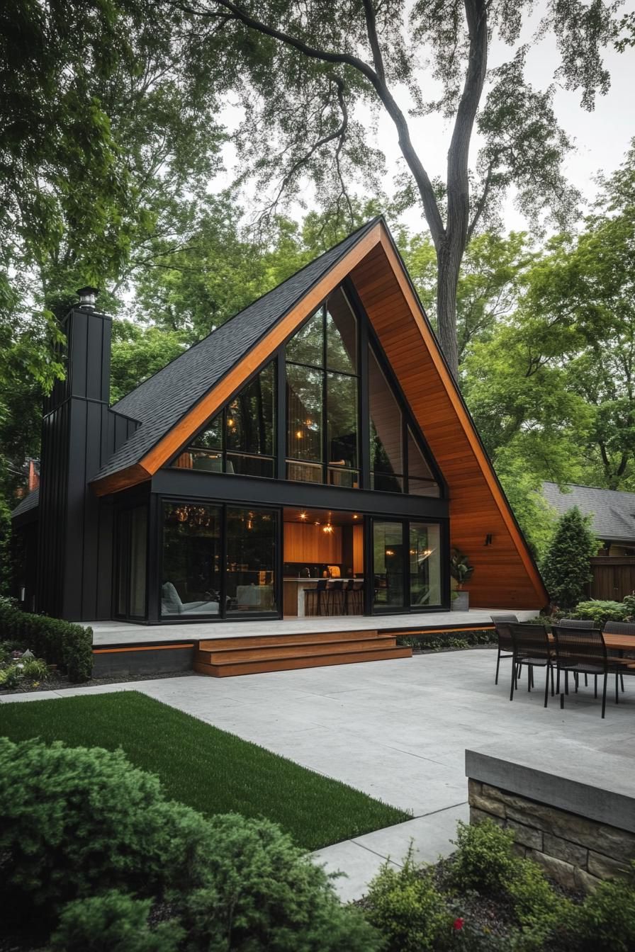 Stylish A-frame cabin nestled in lush greenery