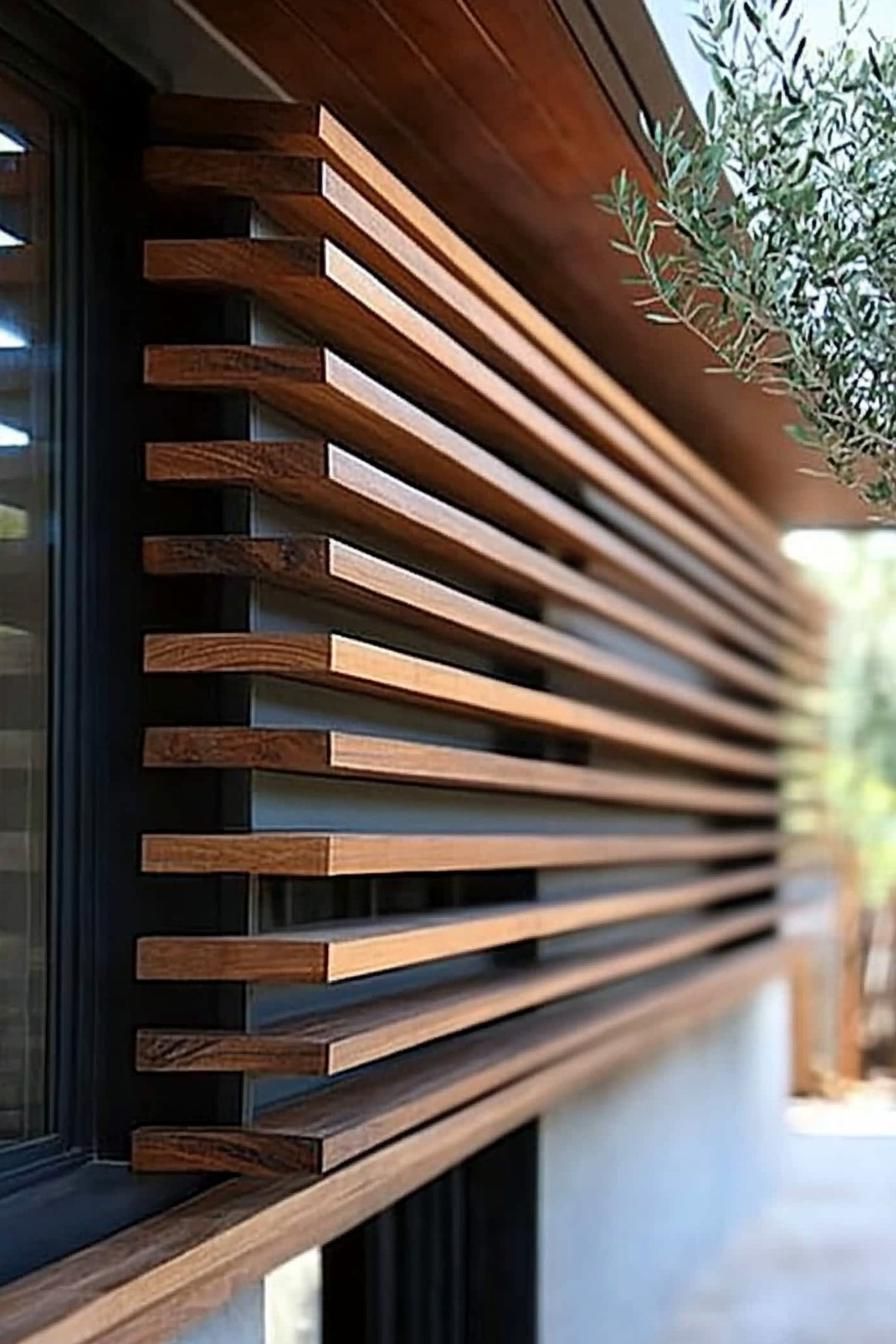 Wooden slats casting shadows on a window