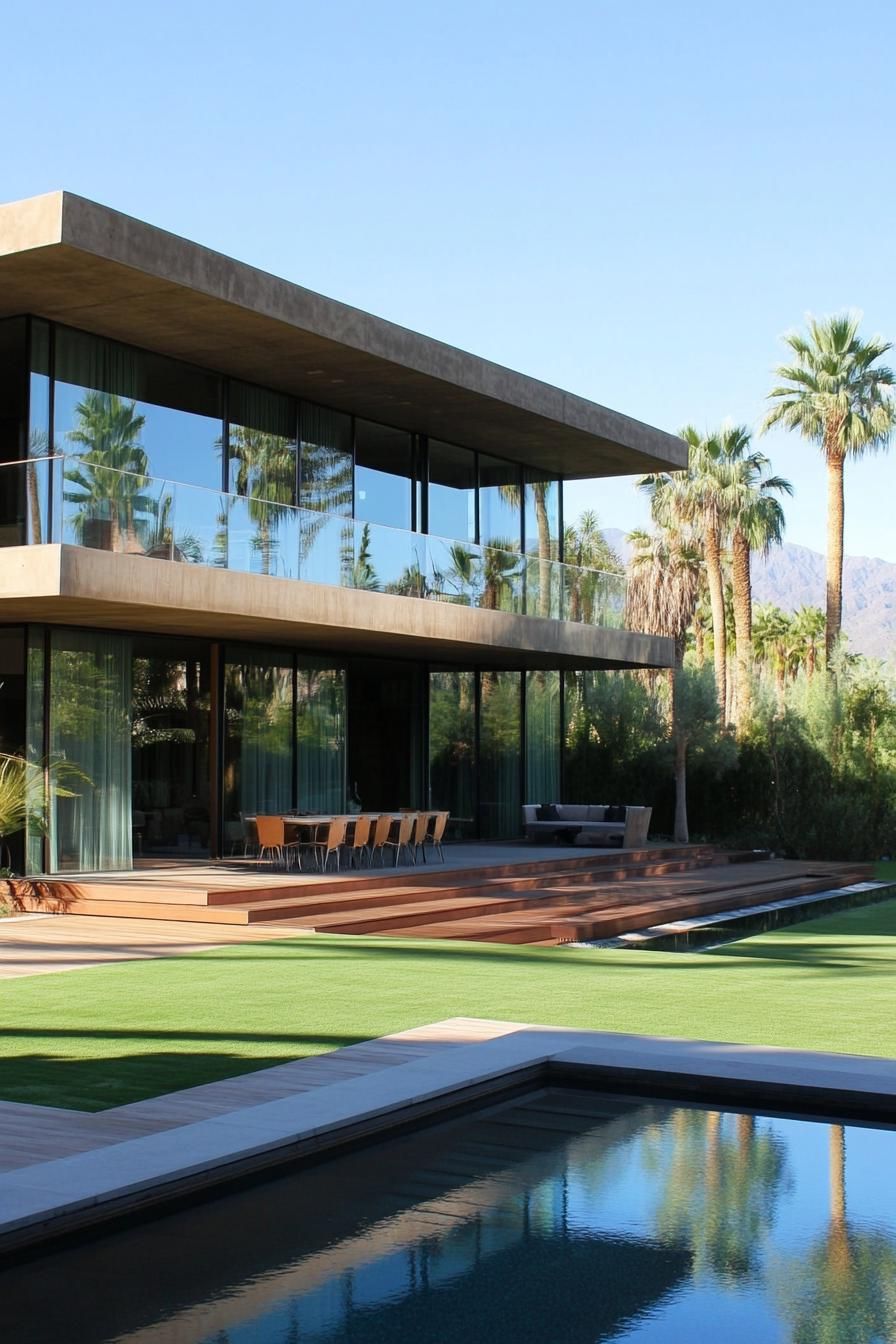 Modern villa with glass walls and a pool