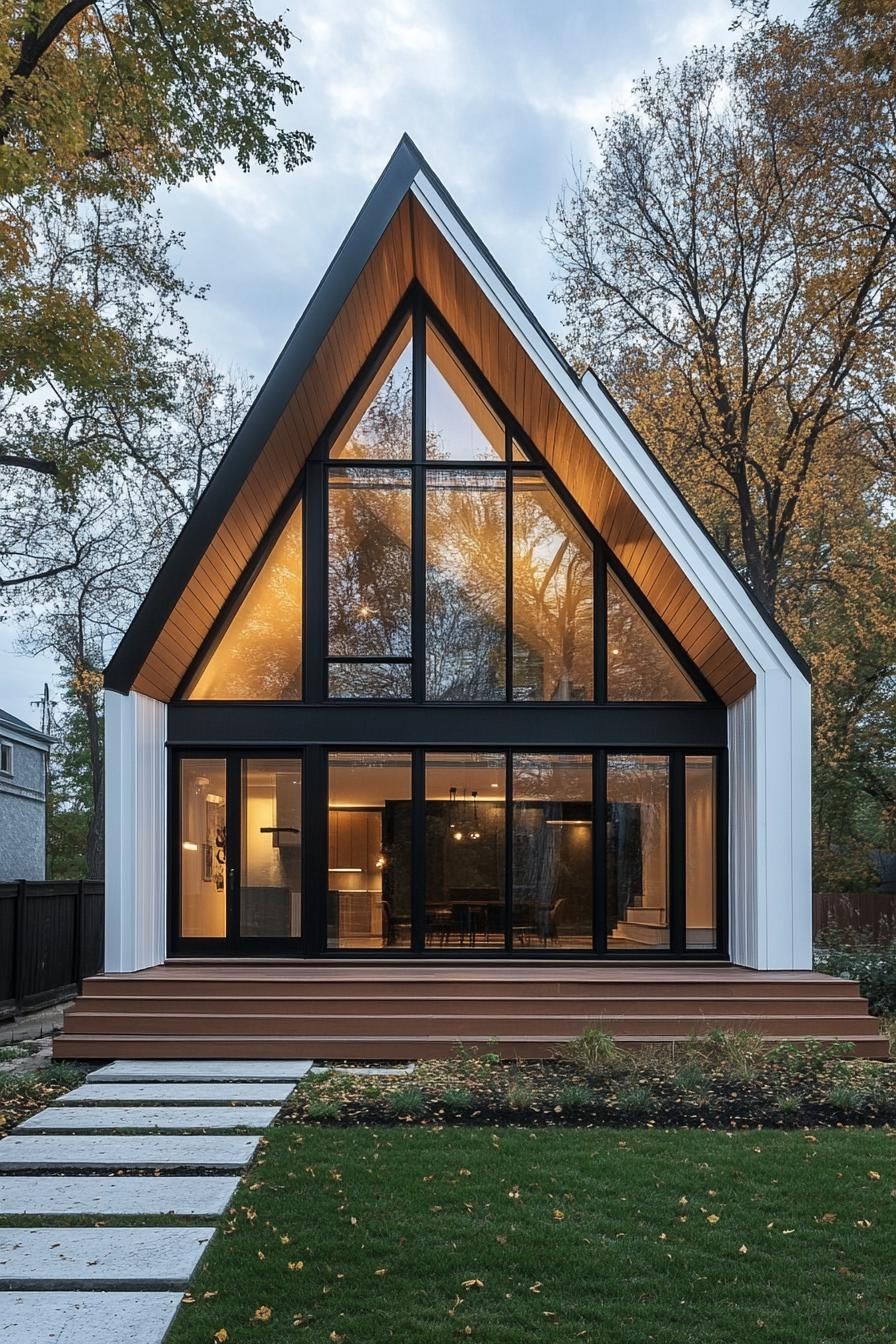 Modern A-frame bungalow with large windows