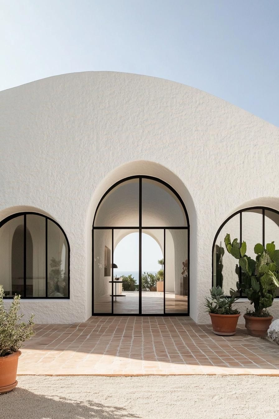 Modern Spanish villa with arched windows and doors